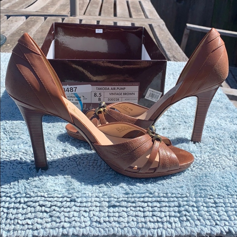 Cole Haan open toe pumps - saddle brown w/NikeAir